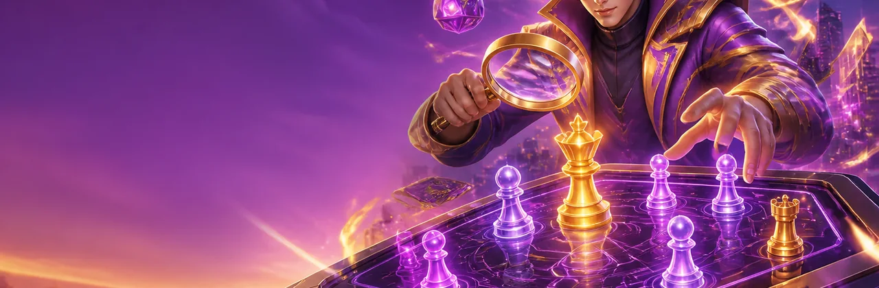 Banner hướng dẫn trò chơi với bàn chơi tương lai và quân cờ phát sáng